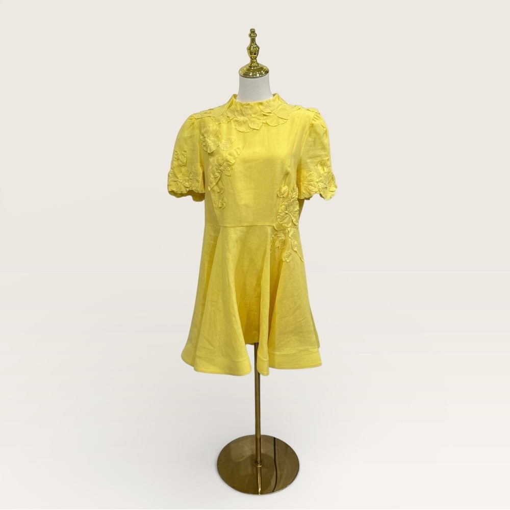 Antonio Melani Iris Linen Blend Floral Appliqué Mockneck Dress Sunshine Yellow - Picture 16 of 16